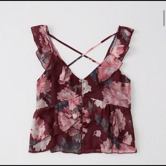Abercrombie & Fitch Floral Ruffle V-Neck Shell Tank - Picture 3 of 10